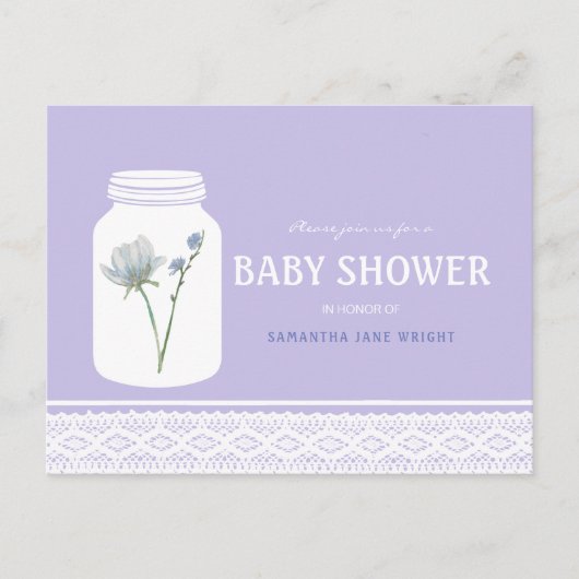 Wild Flower Mason Jar en Lace Baby shower Uitnodiging Briefkaart (Voorkant)