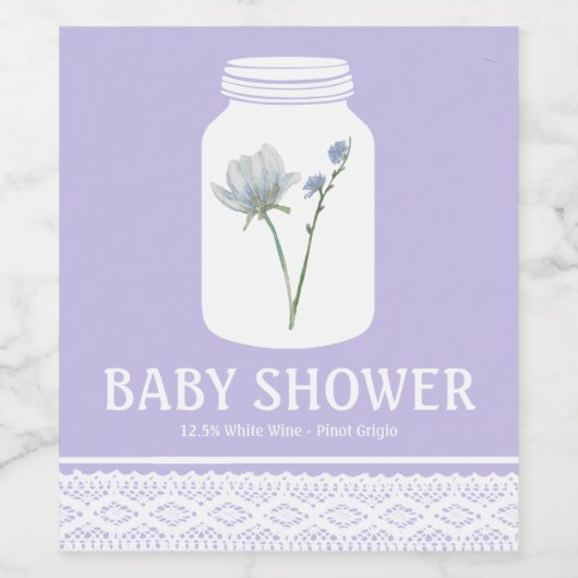 Wild Flower Mason Jar en Lace Baby shower Wijn Etiket (Enkel label)