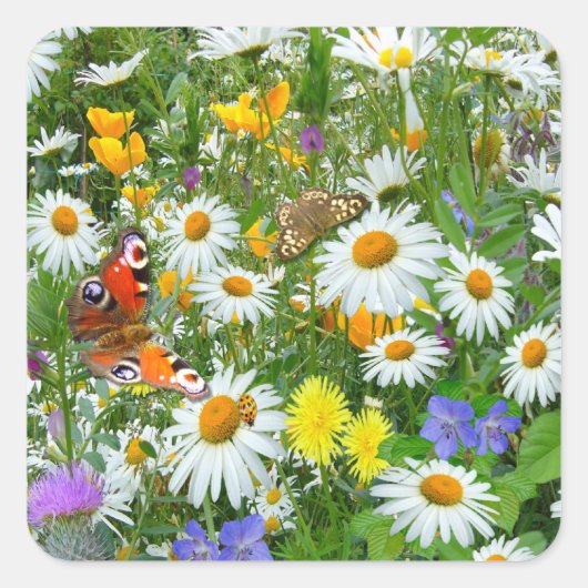Wild Flower Meadow Vierkante Sticker (Voorkant)