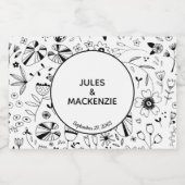 Wild Flower Monochrome Modern Wedding Sparkling Wijnetiket (Enkel label)
