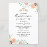 Wild Flower Perzik Roze Bloemen Quinceanera Uitnod