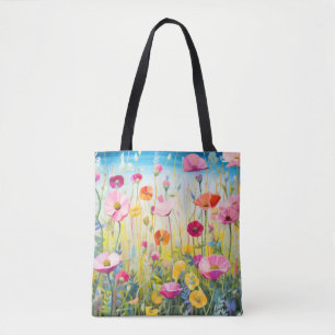 Wild Flower Poppy Concept Abstracte kleurrijke kun Draagtas