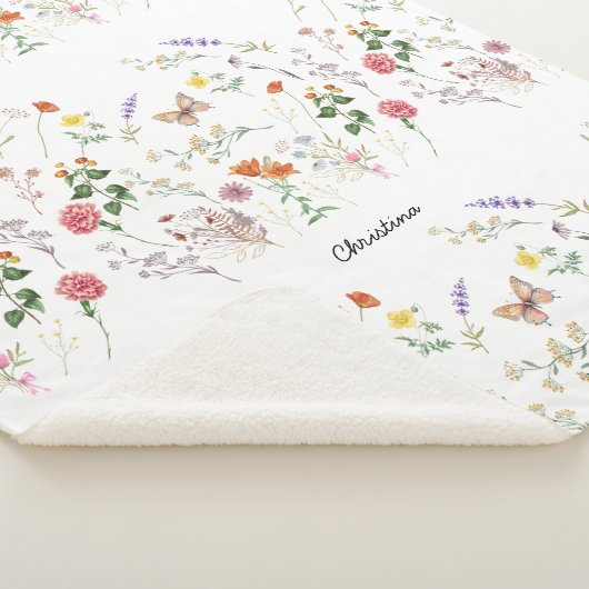 Wild Flower Pressed Floral Tekst toevoegen Sherpa Sherpa Deken (3/4)