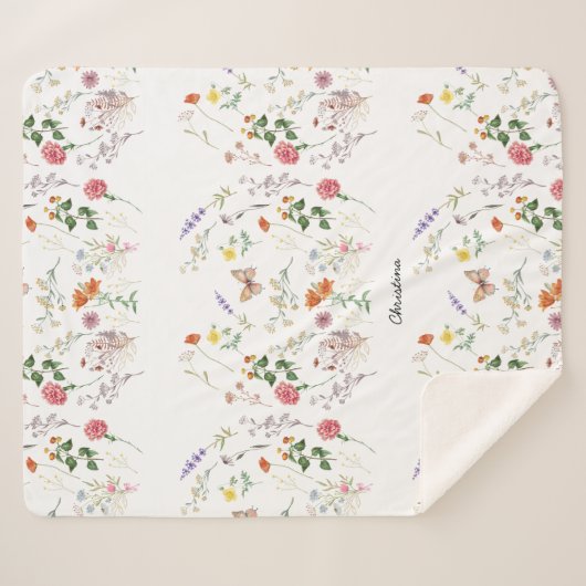 Wild Flower Pressed Floral Tekst toevoegen Sherpa Sherpa Deken (Voorkant (horizontaal))