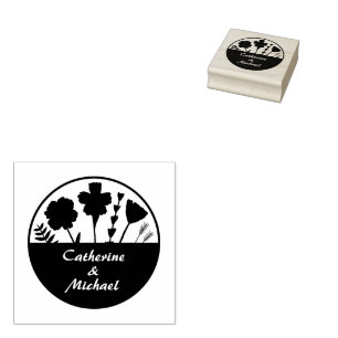 Wild Flower Ronde Bruiloft Monogram Naam Initialen Rubberstempel