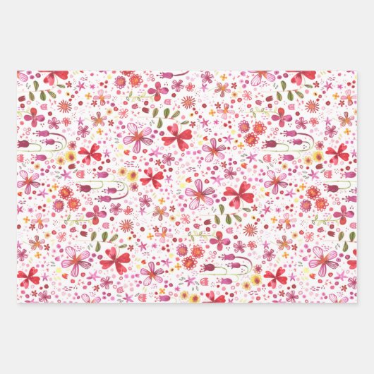 Wild Flower Waterverf Bloemenroze en wit Inpakpapier Vel (Voorkant 3)