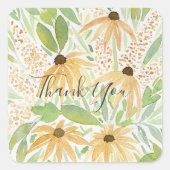 Wild Flower Waterverf Zonnebloem Vierkante Sticker (Voorkant)
