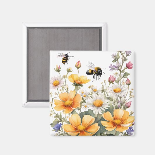 Wild Flowers and Honey Bees Waterverf Magneet (Voorkant / Achterkant)