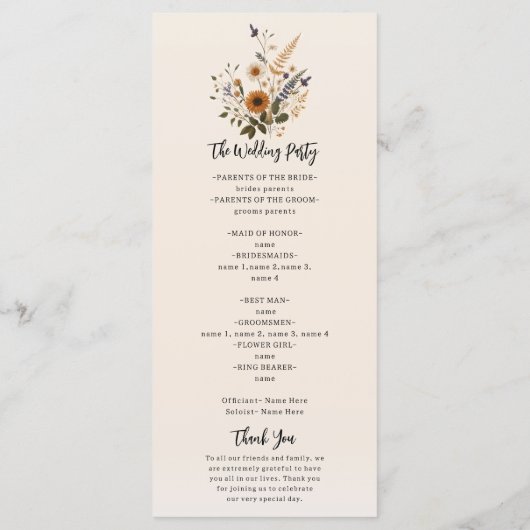 Wild Flowers  Bloemen Boho Trouwprogramma Programma (Achterkant)