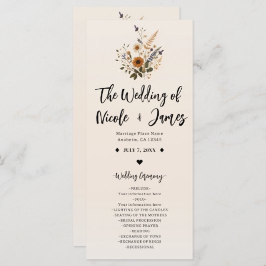 Wild Flowers  Bloemen Boho Trouwprogramma Programma (Voorkant / Achterkant)