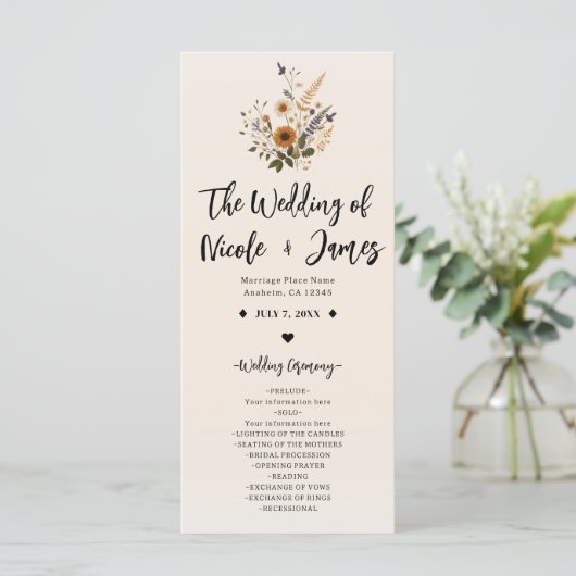 Wild Flowers  Bloemen Boho Trouwprogramma Programma (Staand voorkant)