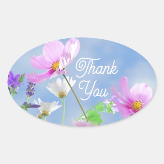Wild Flowers Blue Sky Thank You Ovale Sticker (Voorkant)