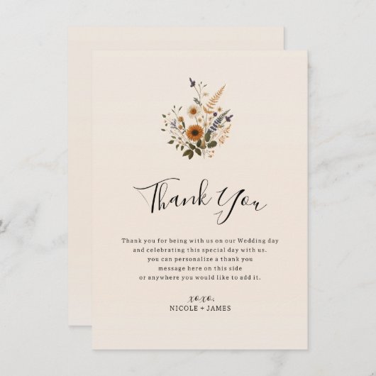 Wild Flowers  Floral Bohemian Dank u Kaart (Voorkant / Achterkant)