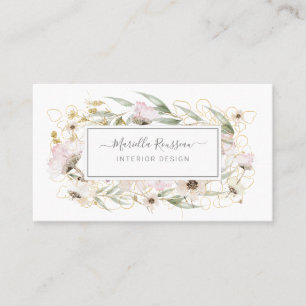 Wild Flowers Greenery Gold Glitter Visitekaartje