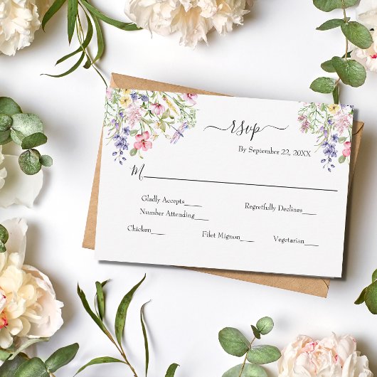 Wild Flowers Pink Paars Yellow Boho Wedding RSVP