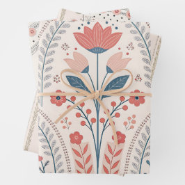 Wild flowers Pink Pastel Botanical Garden Floral Inpakpapier Vel