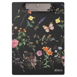 Wild Flowers Pressed Floral Black Naam Klembord