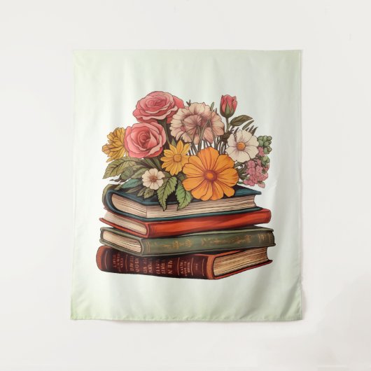 Wild Flowers Retro Boeken Wandkleed (Voorkant)