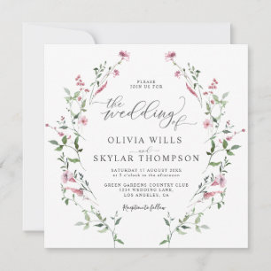 Wild Flowers Tuin Blush Stoffig Roos Boho Bruiloft Kaart