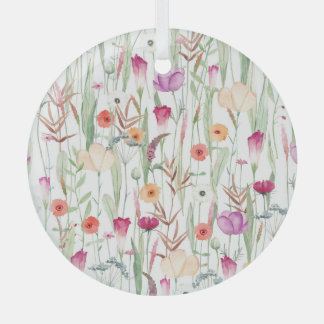 Wild Flowers Waterverf Naadloos ontwerp Glas Ornament