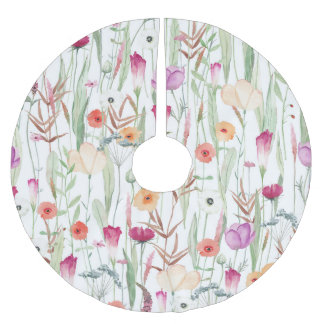 Wild Flowers Waterverf Naadloos ontwerp Kerstboom Rok