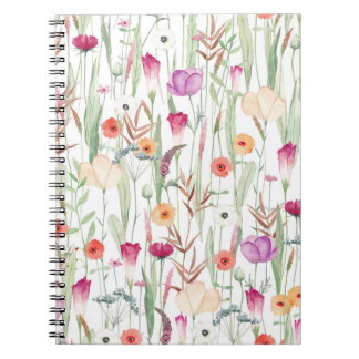 Wild Flowers Waterverf Naadloos ontwerp Notitieboek