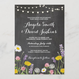 Wild Flowers Wedding Invitations Chalk Lights Kaart