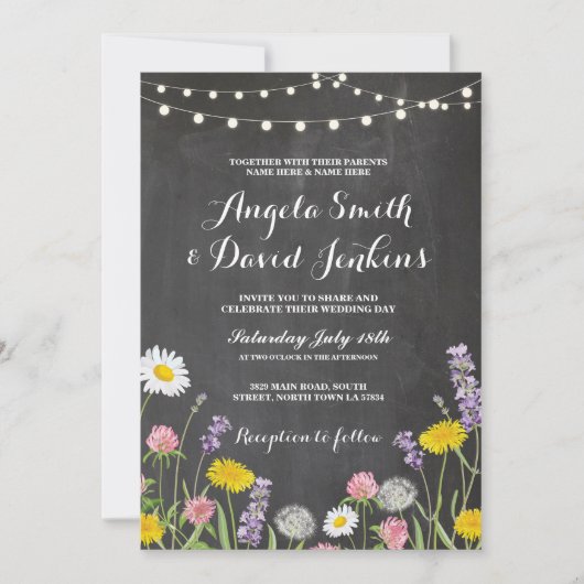 Wild Flowers Wedding Invitations Krijt Lichten Kaart (Voorkant)