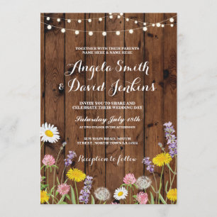 Wild Flowers Wedding Invitding Wood Lichten Kaart