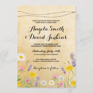 Wild Flowers Wedding Lights Bloemen Uitnodigen Kaart