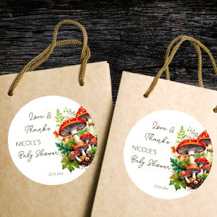 Wild forest champignons baby shower dank u gunst ronde sticker