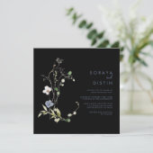 Wild Forest Floral Black Back & Front Wedding Kaart (Staand voorkant)