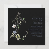 Wild Forest Floral Black Back & Front Wedding Kaart (Voorkant)