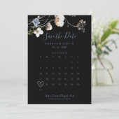 Wild Forest Floral Black Save the Date Calendar (Staand voorkant)