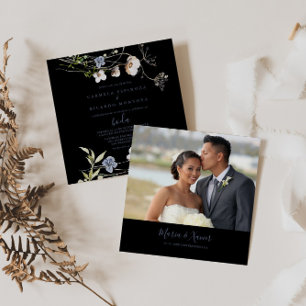 Wild Forest Floral Black Spanish Wedding Kaart
