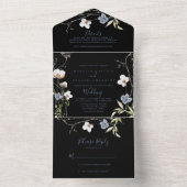 Wild Forest Floral Black Wedding All In One Uitnodiging (Binnen)