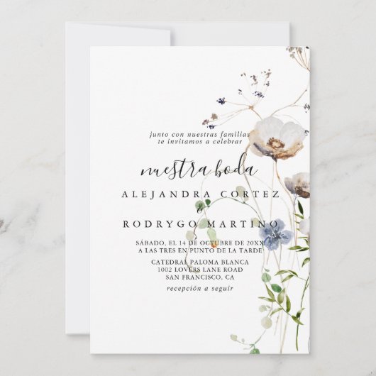 Wild Forest Floral Nuestra Boda Wedding Kaart (Voorkant)
