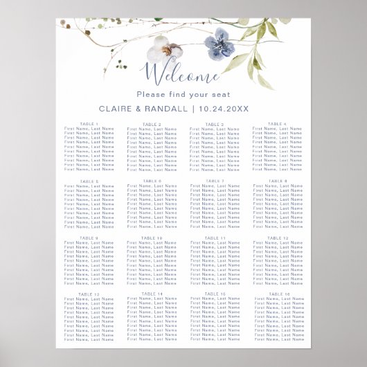 Wild Forest Floral Wedding Seating Chart Poster (Voorkant)