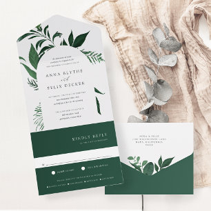 Wild Forest Green Botanical Arch Wedding All In One Uitnodiging