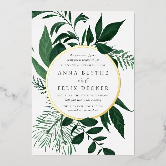 Wild Forest Green Botanical Wedding Folie Uitnodiging (Voorkant)