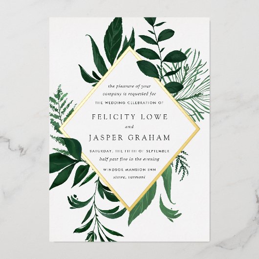 Wild Forest | Groene Waterverf olievlek Folie Uitnodiging (Voorkant)