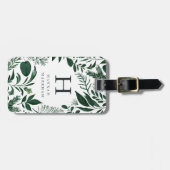 Wild Forest | Hunter Green Botanical Monogram Bagagelabel (Voorkant horizontaal)