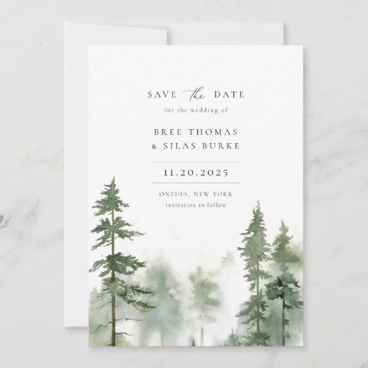 Wild Forest Pine Tree Foto Bruiloft Save The Date (Voorkant)