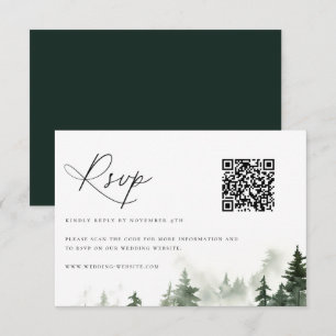 Wild Forest Pine Trees Bruiloft QR Code RSVP Kaartje