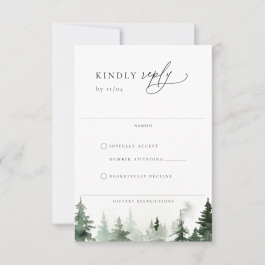 Wild Forest Pine Trees Bruiloft RSVP Kaart (Voorkant)
