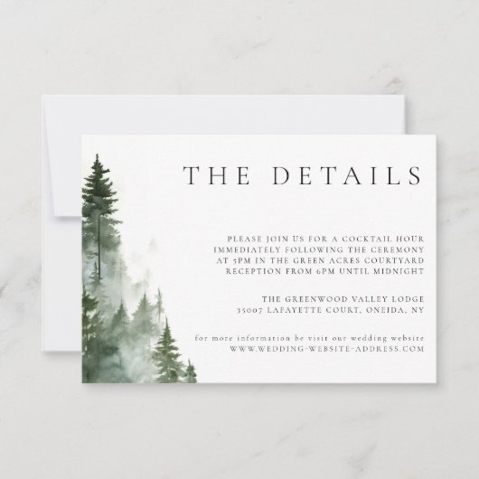 Wild Forest Pine Trees Mariage Détails Carte (Devant)