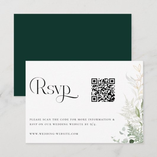 Wild Forest Wedding QR Code RSVP Card Kaartje (Voorkant / Achterkant)