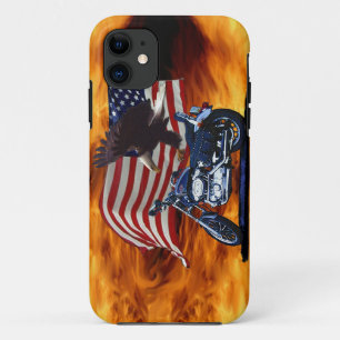 Wild & Free - Patriottic Eagle, Motorbike & US Fla iPhone 11 Hoesje
