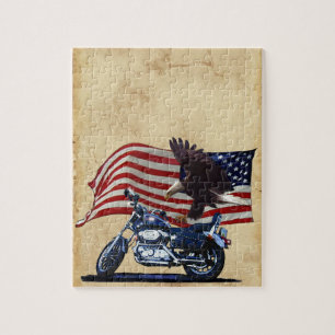 Wild & Free - Patriottic Eagle, Motorbike & US Fla Legpuzzel