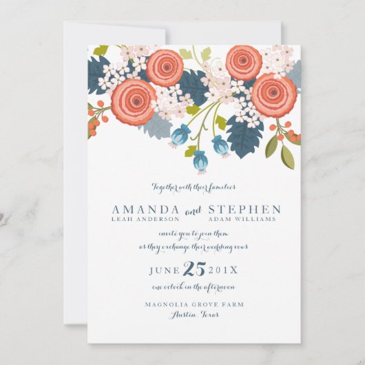 Wild Garden Floral Wedding Invitation Kaart (Voorkant)